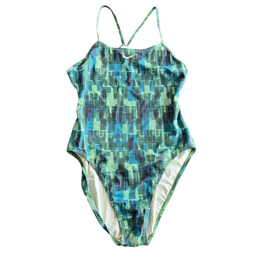 Speedo Womens one-piece swim suit, green, blue, purple abstract, Size 38